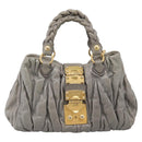 Miu Miu Matelasse Hand Bag Leather 2way Gray Gold Auth 167719M-13