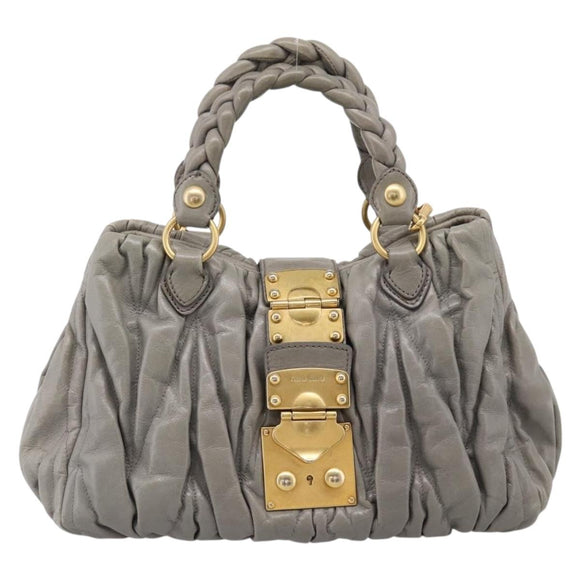 Miu Miu Matelasse Hand Bag Leather 2way Gray Gold Auth 167719M