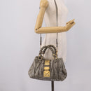 Miu Miu Matelasse Hand Bag Leather 2way Gray Gold Auth 167719M-25
