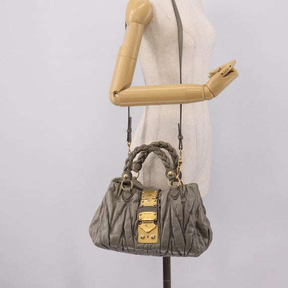 Miu Miu Matelasse Hand Bag Leather 2way Gray Gold Auth 167719M
