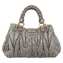 Miu Miu Matelasse Hand Bag Leather 2way Gray Gold Auth 167719M-2