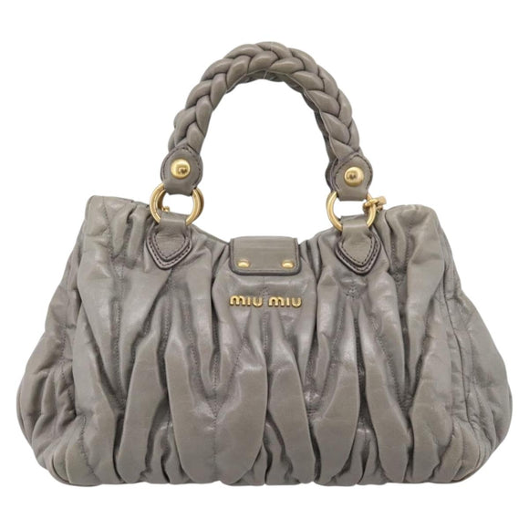 Miu Miu Matelasse Hand Bag Leather 2way Gray Gold Auth 167719M