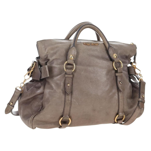Miu Miu Hand Bag Leather 2way Gray Gold Auth 167720M