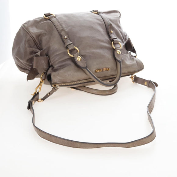 Miu Miu Hand Bag Leather 2way Gray Gold Auth 167720M