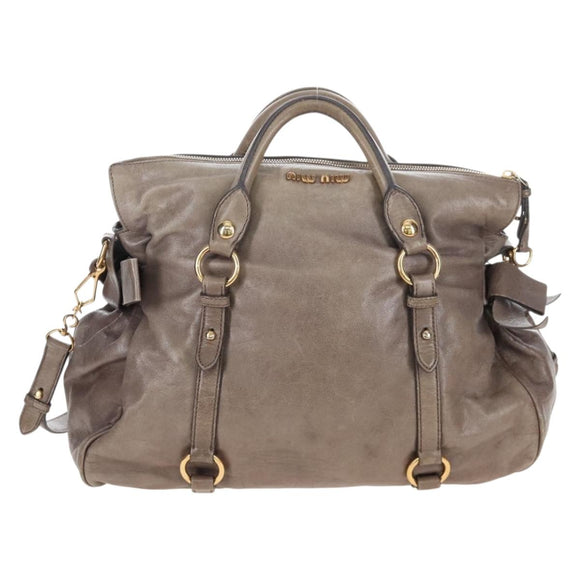 Miu Miu Hand Bag Leather 2way Gray Gold Auth 167720M