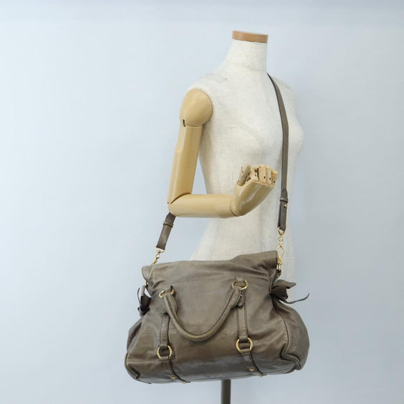 Miu Miu Hand Bag Leather 2way Gray Gold Auth 167720M