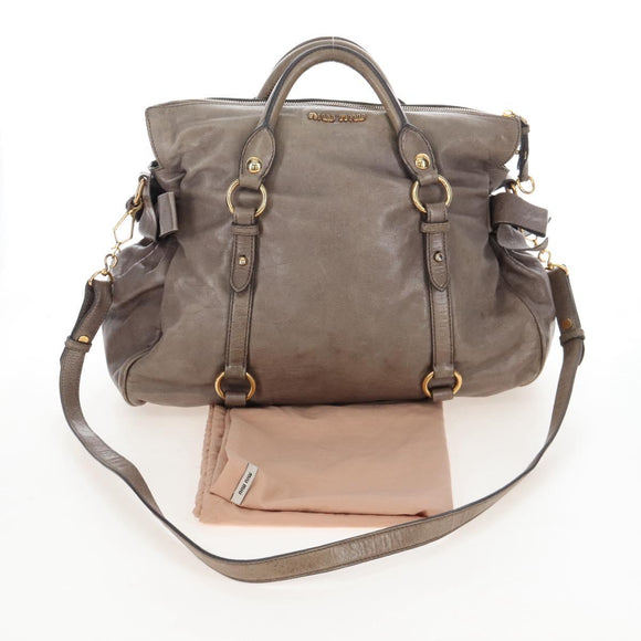 Miu Miu Hand Bag Leather 2way Gray Gold Auth 167720M