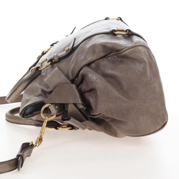 Miu Miu Hand Bag Leather 2way Gray Gold Auth 167720M