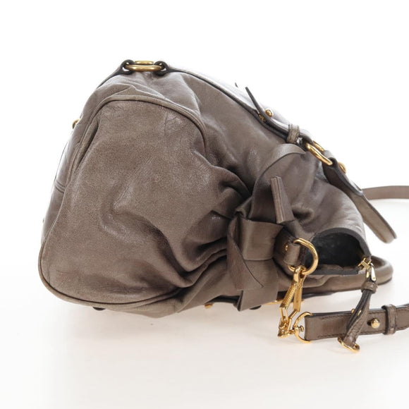 Miu Miu Hand Bag Leather 2way Gray Gold Auth 167720M