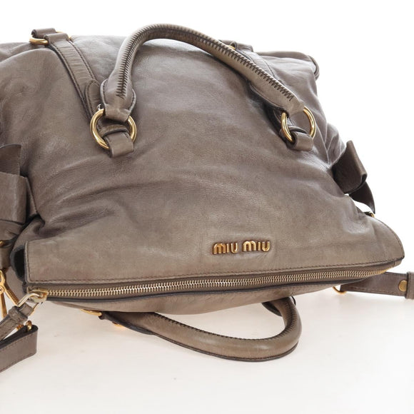 Miu Miu Hand Bag Leather 2way Gray Gold Auth 167720M