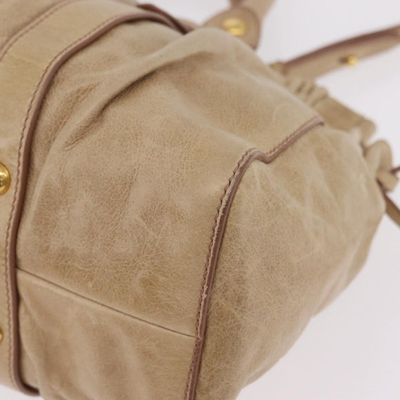 Miu Miu Hand Bag Leather 2way Beige Gold Auth 167721M