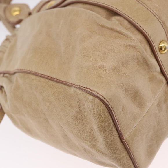 Miu Miu Hand Bag Leather 2way Beige Gold Auth 167721M