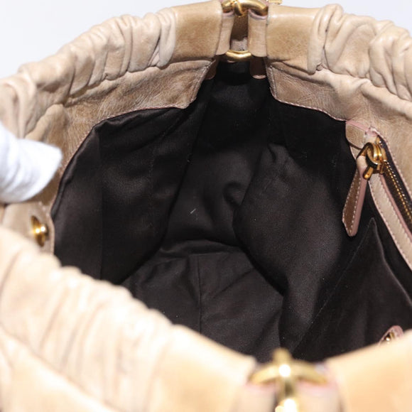Miu Miu Hand Bag Leather 2way Beige Gold Auth 167721M
