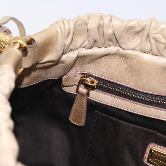 Miu Miu Hand Bag Leather 2way Beige Gold Auth 167721M