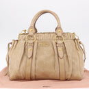 Miu Miu Hand Bag Leather 2way Beige Gold Auth 167721M-12