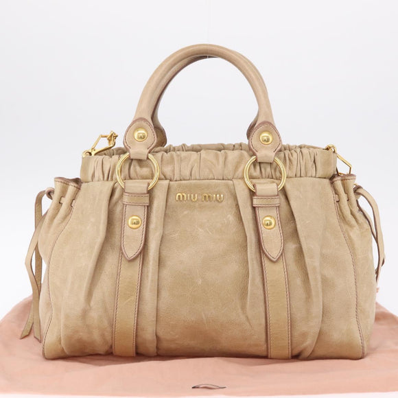 Miu Miu Hand Bag Leather 2way Beige Gold Auth 167721M