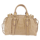 Miu Miu Hand Bag Leather 2way Beige Gold Auth 167721M-2