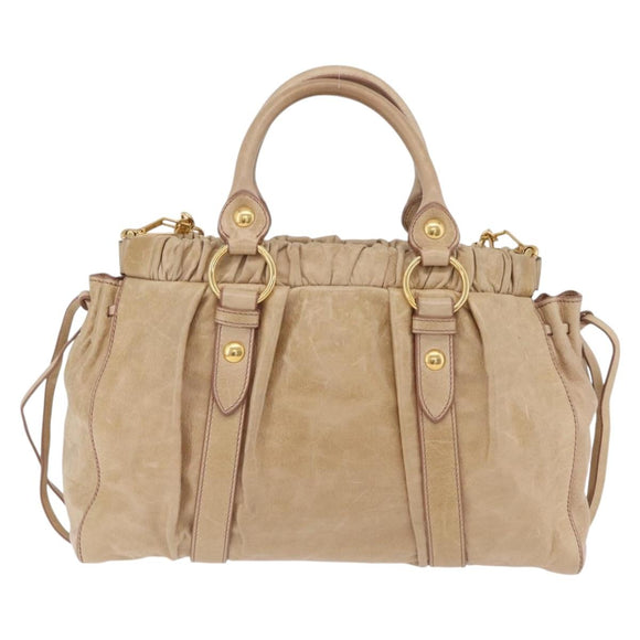 Miu Miu Hand Bag Leather 2way Beige Gold Auth 167721M