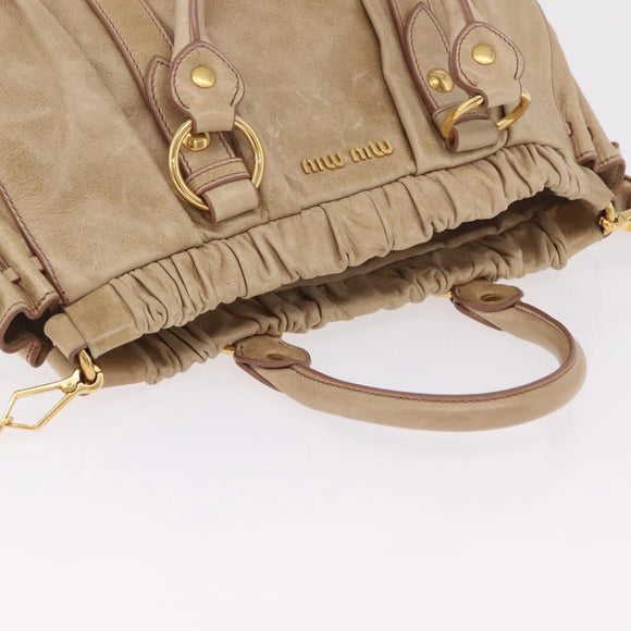 Miu Miu Hand Bag Leather 2way Beige Gold Auth 167721M