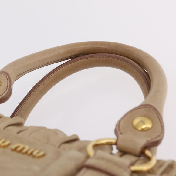 Miu Miu Hand Bag Leather 2way Beige Gold Auth 167721M