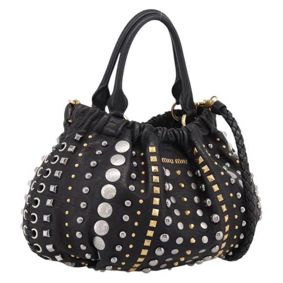 Miu Miu Hand Bag Leather 2way Black Gold Tone Auth 167722M