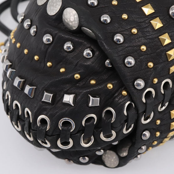 Miu Miu Hand Bag Leather 2way Black Gold Tone Auth 167722M