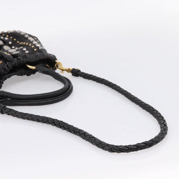 Miu Miu Hand Bag Leather 2way Black Gold Tone Auth 167722M