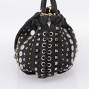 Miu Miu Hand Bag Leather 2way Black Gold Tone Auth 167722M-4