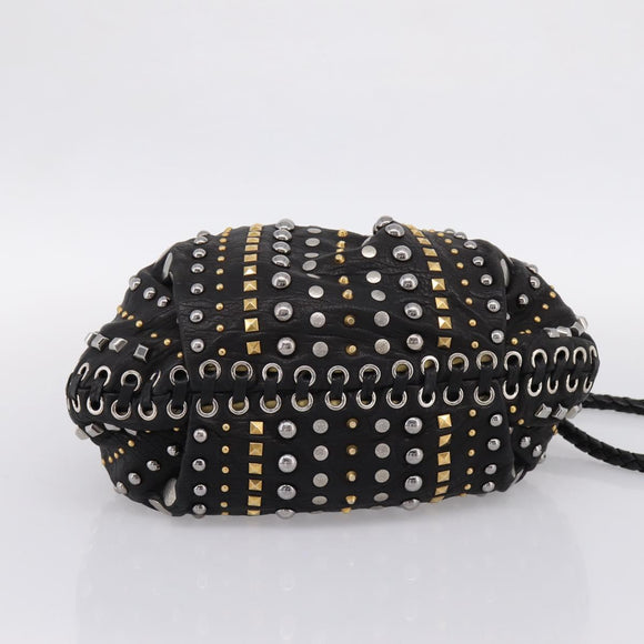 Miu Miu Hand Bag Leather 2way Black Gold Tone Auth 167722M