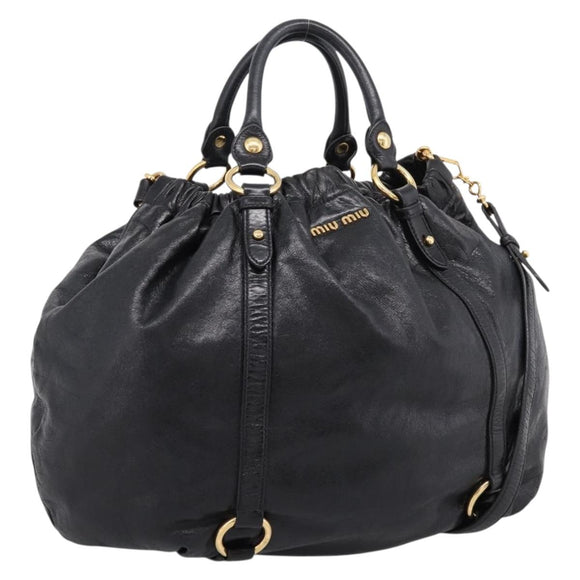 Miu Miu Hand Bag Leather 2way Black Gold Auth 167723M