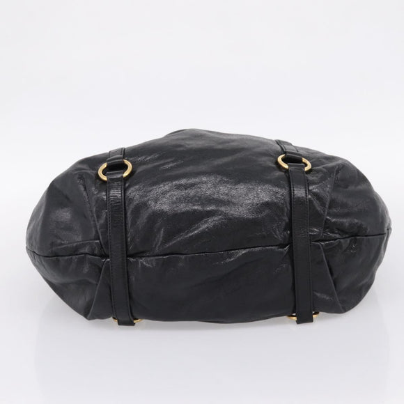 Miu Miu Hand Bag Leather 2way Black Gold Auth 167723M