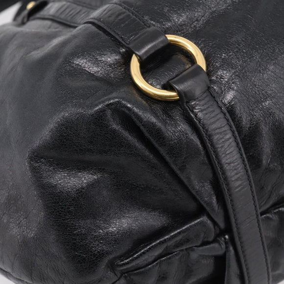 Miu Miu Hand Bag Leather 2way Black Gold Auth 167723M