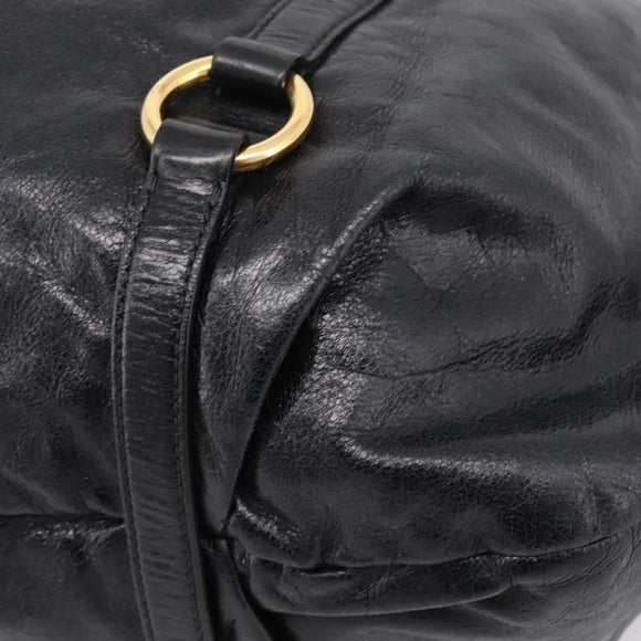 Miu Miu Hand Bag Leather 2way Black Gold Auth 167723M