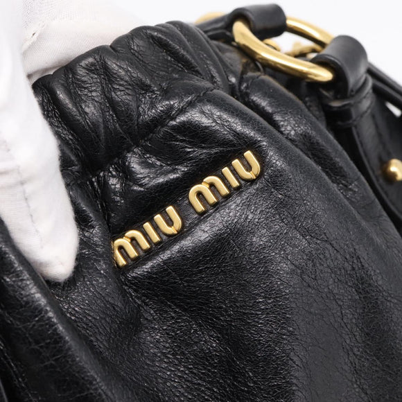 Miu Miu Hand Bag Leather 2way Black Gold Auth 167723M