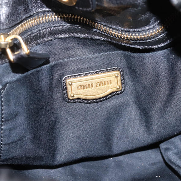 Miu Miu Hand Bag Leather 2way Black Gold Auth 167723M