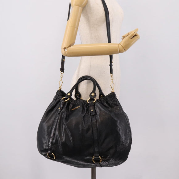 Miu Miu Hand Bag Leather 2way Black Gold Auth 167723M