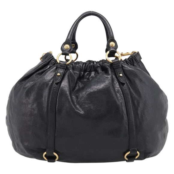 Miu Miu Hand Bag Leather 2way Black Gold Auth 167723M