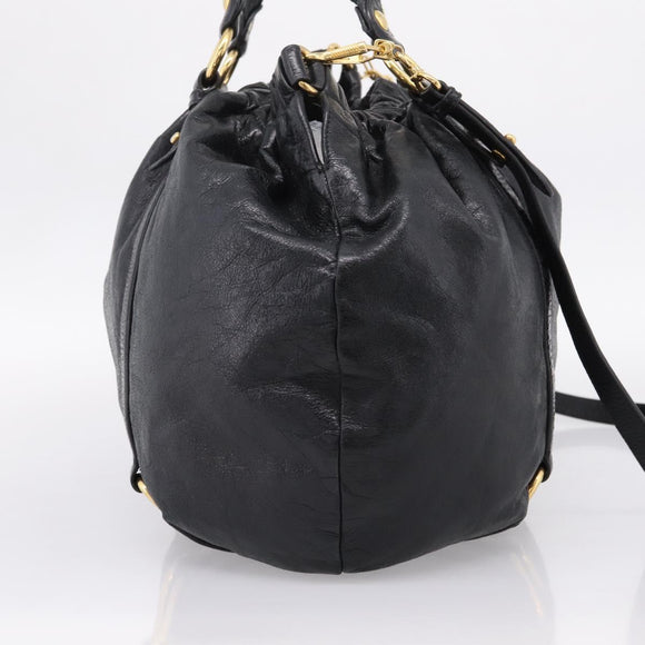 Miu Miu Hand Bag Leather 2way Black Gold Auth 167723M