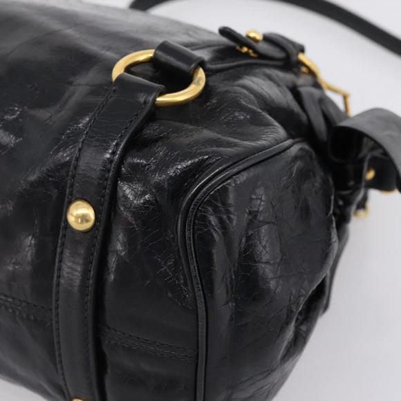 Miu Miu Hand Bag Leather 2way Black Gold Tone Auth 167724SAM