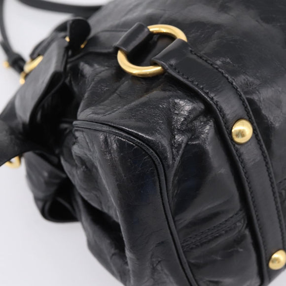 Miu Miu Hand Bag Leather 2way Black Gold Tone Auth 167724SAM