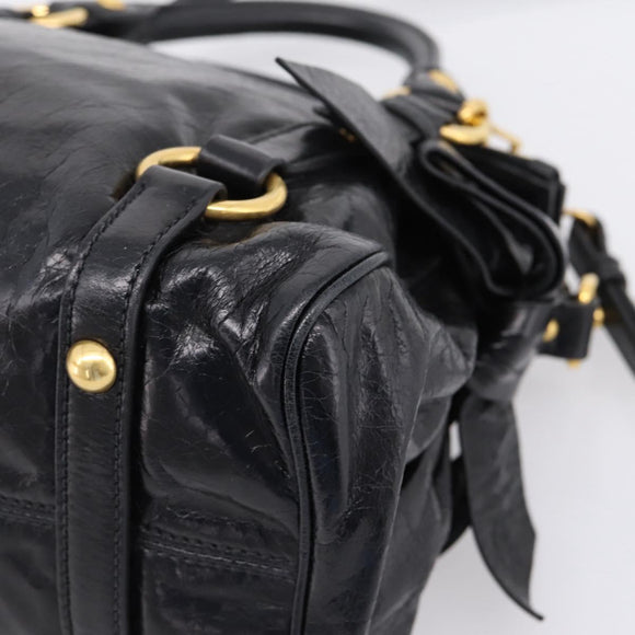 Miu Miu Hand Bag Leather 2way Black Gold Tone Auth 167724SAM