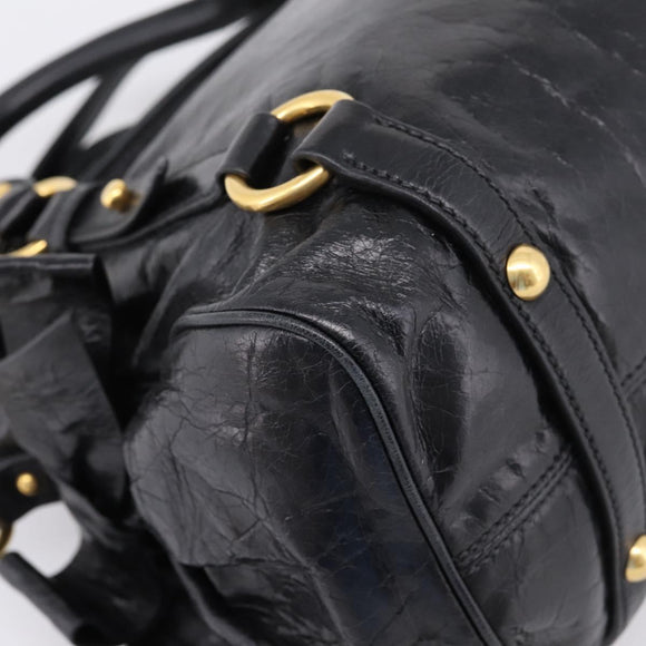 Miu Miu Hand Bag Leather 2way Black Gold Tone Auth 167724SAM