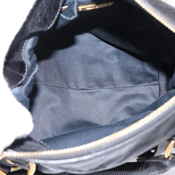 Miu Miu Hand Bag Leather 2way Black Gold Tone Auth 167724SAM
