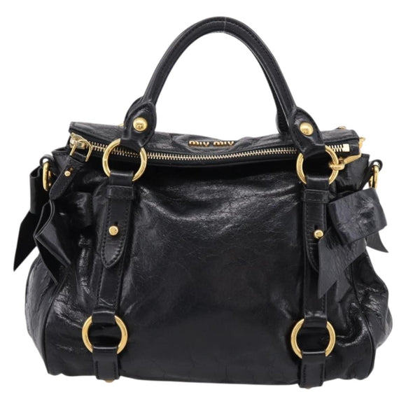 Miu Miu Hand Bag Leather 2way Black Gold Tone Auth 167724SAM