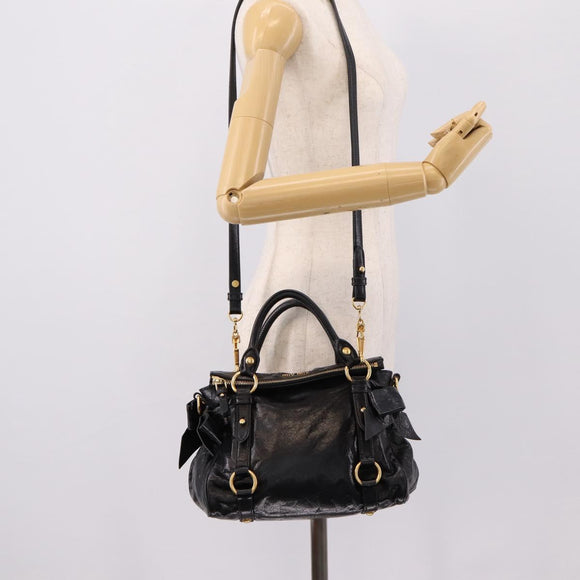 Miu Miu Hand Bag Leather 2way Black Gold Tone Auth 167724SAM