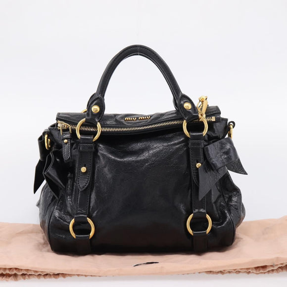 Miu Miu Hand Bag Leather 2way Black Gold Tone Auth 167724SAM