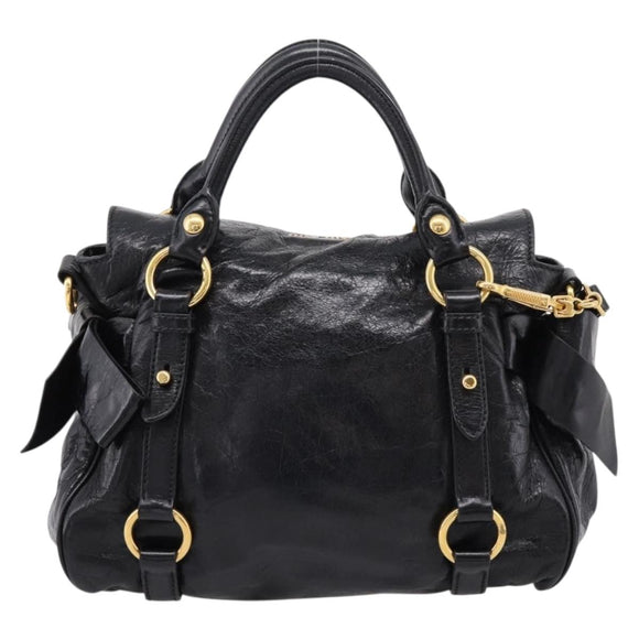 Miu Miu Hand Bag Leather 2way Black Gold Tone Auth 167724SAM