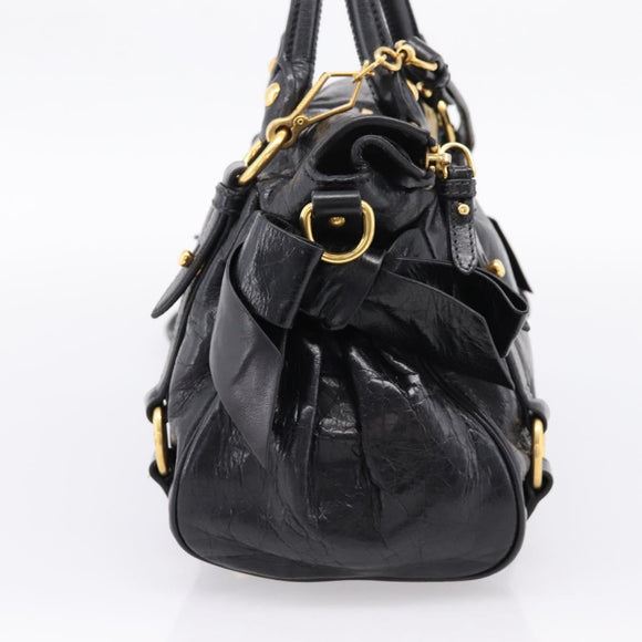 Miu Miu Hand Bag Leather 2way Black Gold Tone Auth 167724SAM