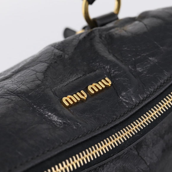 Miu Miu Hand Bag Leather 2way Black Gold Tone Auth 167724SAM