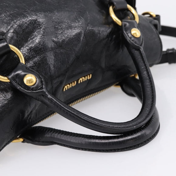 Miu Miu Hand Bag Leather 2way Black Gold Tone Auth 167724SAM